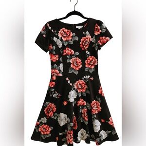 Tagunop Women’s Medium Black Floral Fit & Flare Dress | Retro 50s Style Cotton